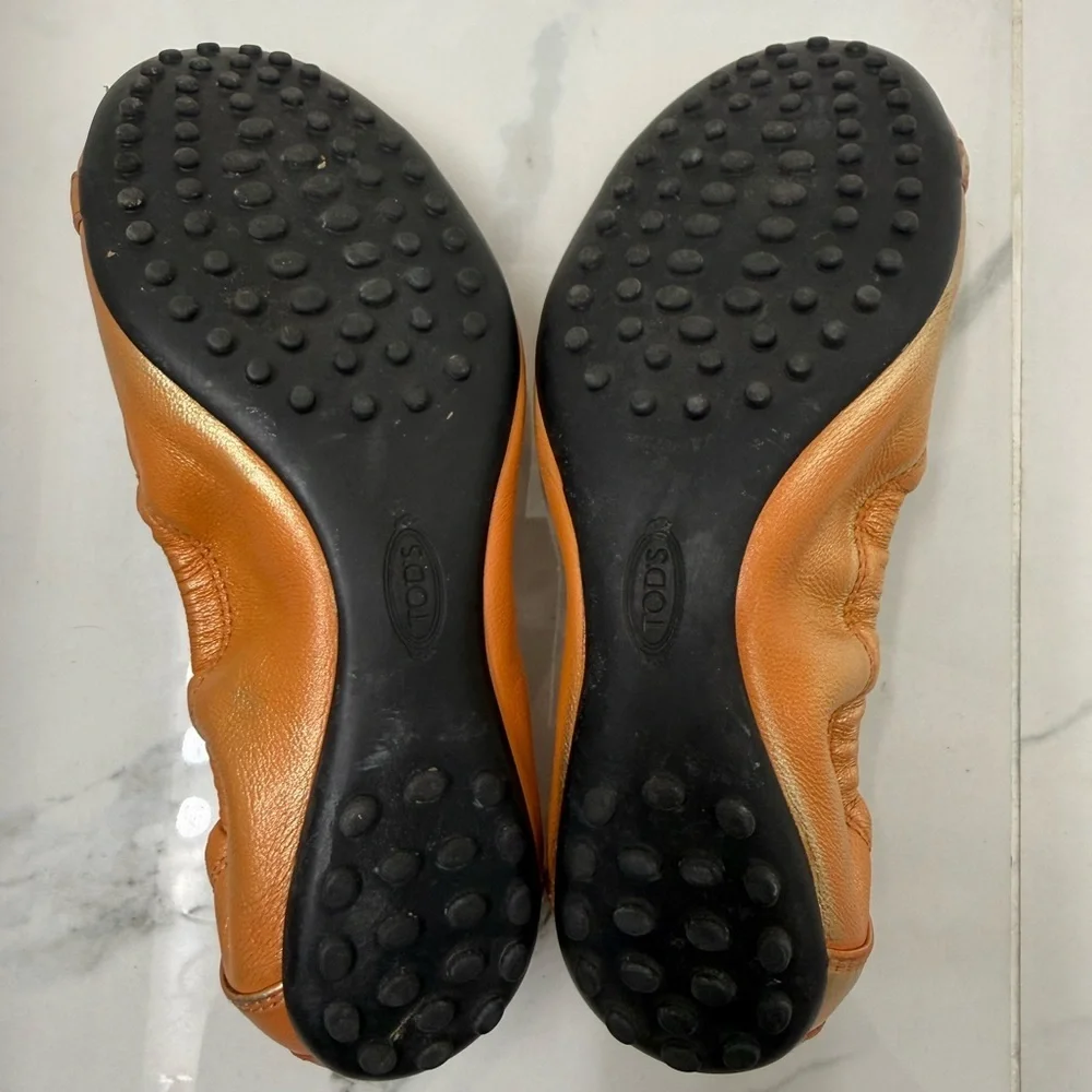 Tod's Women's Metallic Ombre Peach Dee Fibbietta Ballerina Ballet Shoes Size 6.5